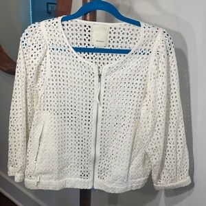 Elevenses white basket-weave zip up jacket